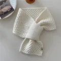 Fall winter knitted cross scarf for women, soft short neck warmer, cozy solid color winter fashion scarf. - Perforated Ear Scarf - White