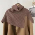 Dames gebreide coltrui nekkraag winter warme afneembare slabbetje taupe kleur nieuw - Effen coljaal - lichtkoffie