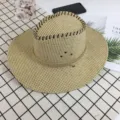 Summer straw cowboy hat for men outdoor sun protection beach travel fishing sun hat - Western Cowboy Small Plaid Hat / Small Grid Beige