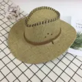 Summer men straw hat outdoor western cowboy sun protection beach travel fishing cap style - Western Cowboy Small Plaid Hat / Small Grid Khaki