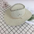 Summer men's woven straw hat outdoor western cowboy sun protection beach travel fishing fedora - Western Cowboy Small Plaid Hat / Small Grid White