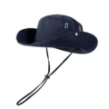 Navy blue outdoor sun hat with drawstring and metal eyelets for hiking and camping. - Navy Blue