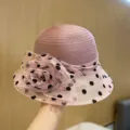 Cappello a secchiello a pois in organza estivo da donna elegante cappello da sole floreale - Viola