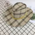 Men plaid western straw hat, stylish sun protection beach cap for outdoor fishing and travel. - Large Plaid Khaki