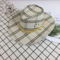 Men summer straw hat outdoor western cowboy hat sun protection beach travel hat for fishing. - Large Grid White