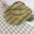 Men's summer straw hat outdoor western cowboy sun protection beach travel fishing hat - Large Plaid Beige