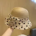 Summer women elegant polka dot organza bucket hat breathable casual beach sun hat fashion - Khaki