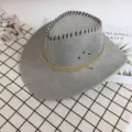 Men's summer straw hat western cowboy sun hat beach travel outdoor fishing fedora hat gray - Fine Linen Gray