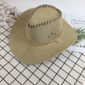 Summer mens straw hat outdoor western cowboy hat sun protection beach travel fishing hat - Fine Linen Beige