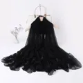 Black long chiffon scarf for women, elegant lightweight spring accessory for daily wear. - Black