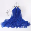 Elegant royal blue long silk scarf for women, lightweight spring fashion neckerchief accessory. - Navy Blue