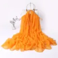 Women's orange long silk scarf, solid color lightweight wrap for spring, autumn and travel. - Orange