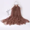 Solid color long chiffon scarf for women, elegant lightweight spring autumn neckerchief fashion drape. - Coffee