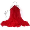 Red chiffon long scarf detail shot, elegant lightweight neckerchief for spring autumn fashion style. - Dark Red