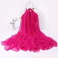 Long magenta chiffon scarf for women, elegant solid color fashion accessory for spring travel photos. - Rose Red
