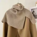 Gebreide coltrui nep kraag sjaal, warme geribbelde afneembare nekwarmer, khaki variant. - Effen pullover - Khaki