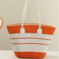 Orange and white striped straw tote bag summer beach travel woven handbag casual fashion purse - Single Bag / Orange
