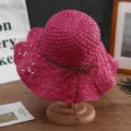 Rosa handgemachte Stroh Sonnenhut, schicker geflochtener Damen Sommer Strandhut. - Fuchsia