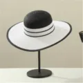 stylish black and white wide brim straw sun hat for outdoor travel vacation chic - Hat Only / Black