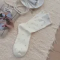 Calzini con volant e pois donna cotone bianco rosa calzini carini stile kawaii tendenza - Taglia unica / Bianco Crema