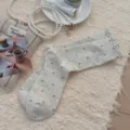Carini calzini a pois con volant per donna, calze di cotone traspirante stile balletcore. - Taglia unica / Grigio biancastro