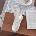 Calzini a tubo medio floreali stile coreano da donna, mesh traspirante design in pizzo. - Taglia unica / Bianco Crema