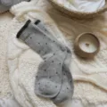 Cozy grey polka dot wool mid tube socks for women, stylish winter warm knitted hosiery. - One Size / Light Gray
