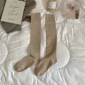 Solid brown ribbed knee high socks for women, comfortable long fashion tube socks autumn. - Calf-Length Khaki
