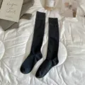 Dark grey ribbed knee high socks for women, cozy casual long winter hosiery item. - Calf-length Dark Grey