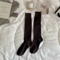 Brown ribbed high knee socks for women autumn winter long knit socks casual solid color cozy hosiery - Calf-Length Coffee