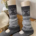 Ρετρό πλεκτά γκέτες ποδιών Fair Isle για γυναίκες, γκρι κάλτσες σκανδιναβικού στυλ. - Γκρι μελανζέ