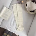 Women cashmere stirrup leg warmers winter knitted hollow out lace warm boot socks fashion - White