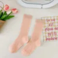 Calzini medi a coste in cotone da donna, calze casual in tinta unita per primavera. - Taglia unica / Rosa arancione