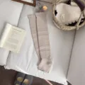 Beige knit stirrup leg warmers women winter hollow out warm cute cozy boot socks footwear - Beige