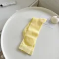 Chaussettes mi-hautes côtelées unies jaunes pour femmes coton peigné printemps été - Taille unique / Jaune Lait