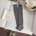 Grey cashmere stirrup leg warmers, hollow knit cozy boot socks for women autumn winter. - Gray