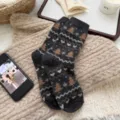 Comodi calzini invernali in lana da donna con motivo jacquard natalizio e fiocchi di neve. - Grigio scuro