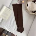 Women brown cashmere stirrup leg warmers winter thermal hollow knit warm boot socks - Brown