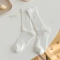 White ribbed mid-calf socks for women, minimalist daily casual knit hosiery new style. - One Size / Off-White (Thin)