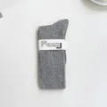 Grey Ribbed Calf Socks Cotton Casual Knit Long Tube Hosiery Winter Daily Wear Solid Color - Crew Socks / Light Gray