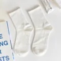 Women white mid-calf socks, cute JK style solid cotton hosiery for spring and summer daily wear. - Vertical Stripe