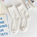 White Ruffled Mid-Calf Socks Cute Sweet Cotton Casual Hosiery for Women Spring Summer - Twisted
