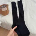 Black ribbed knee high socks for women, winter warm solid color long casual stocking. - One Size / Black