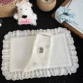 Calzini bianchi medi ricamati con cucciolo carino, cotone casual stile kawaii fiocco da donna. - Bianco sporco