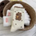 Calze al polpaccio calde in peluche da donna simpatico motivo orsetto inverno spesse soffici lana - Capibara a pois