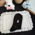 Cute cat embroidered black mid-tube socks for women, trendy kawaii cotton fashion socks. - Black