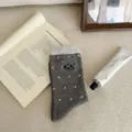Calzini grigi a pois con fiocco da donna, stile college carino autunnale in cotone morbido. - Grigio scuro
