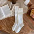 Calze lunghe al ginocchio tinta unita da donna, autunno inverno casual moda cotone. - Taglia unica / Bianco