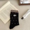 Cute polka dot bow embroidered mid tube socks for women autumn winter warm cotton casual hosiery - Black