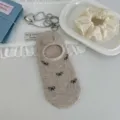 Fruehling Sommer Netz unsichtbare Socken mit niedlicher schwarzer Schleife Stickerei Bootssocken. - Allover - Haferflocken-Beige